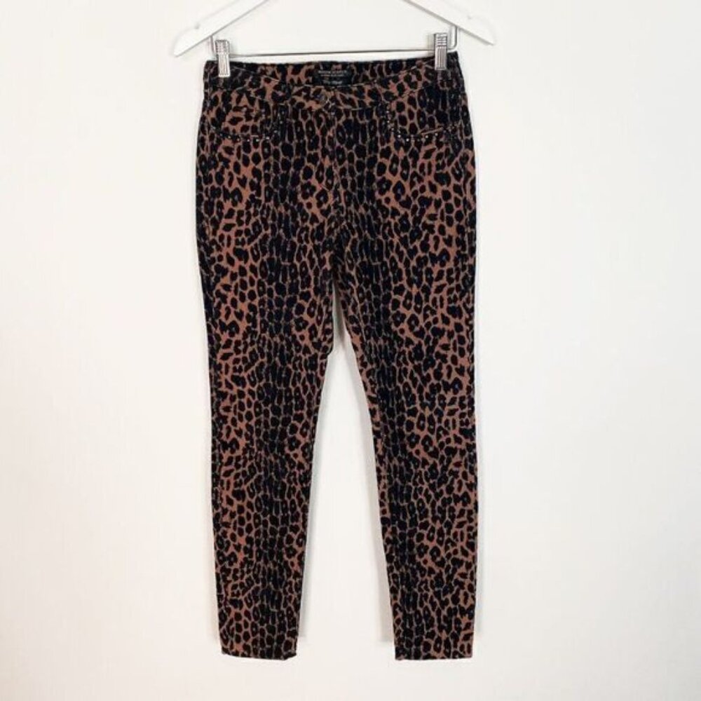 Maison Scotch Punk Radar Leopard Print Corduroy Skinny Pants